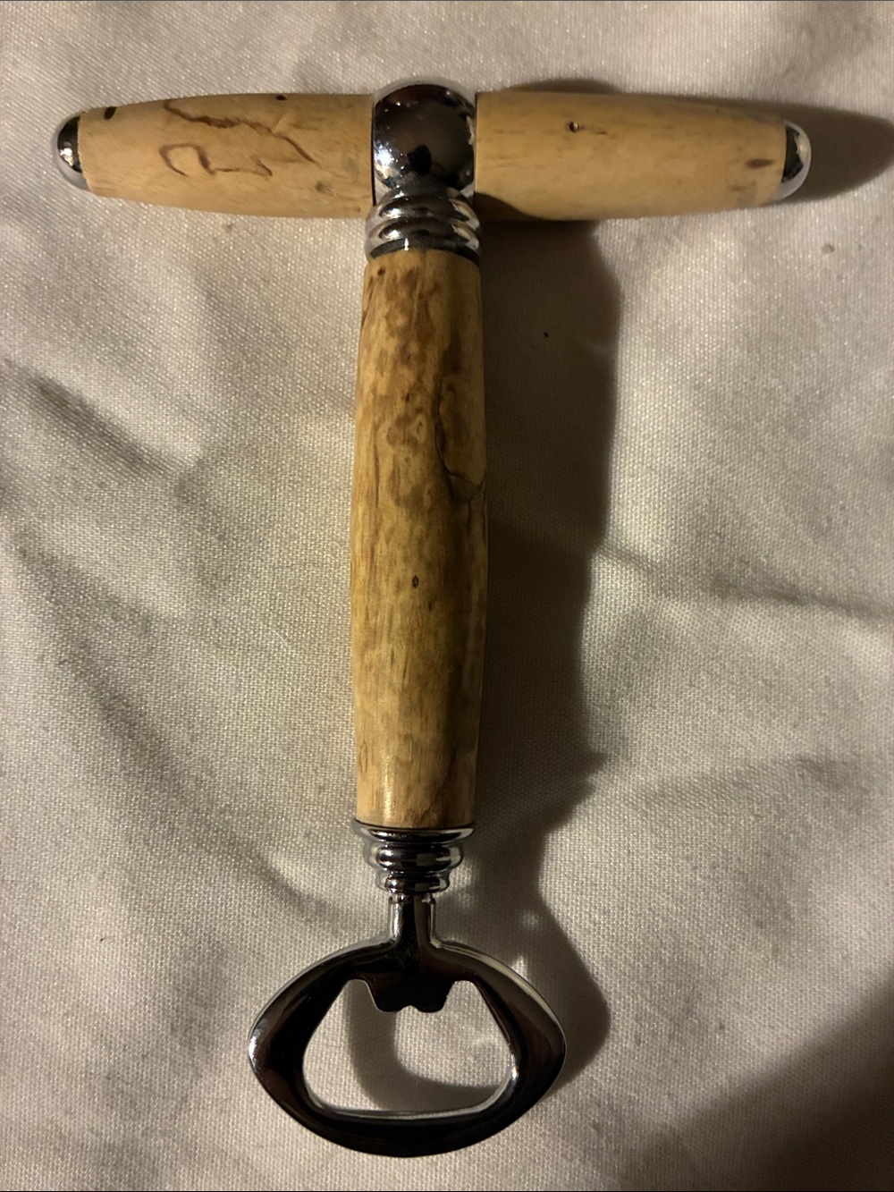 Wood Handle T-Style Bottle Opener - Natural Olive Wood Carved /smoothed by Hand